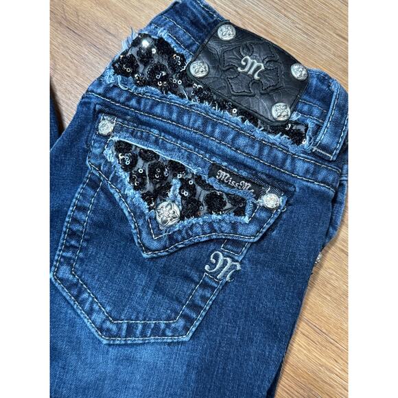 Miss Me JP6215B Boot Bootcut Jeans Bling Embroidered Black Sequins Size 26 EB - Picture 2 of 7